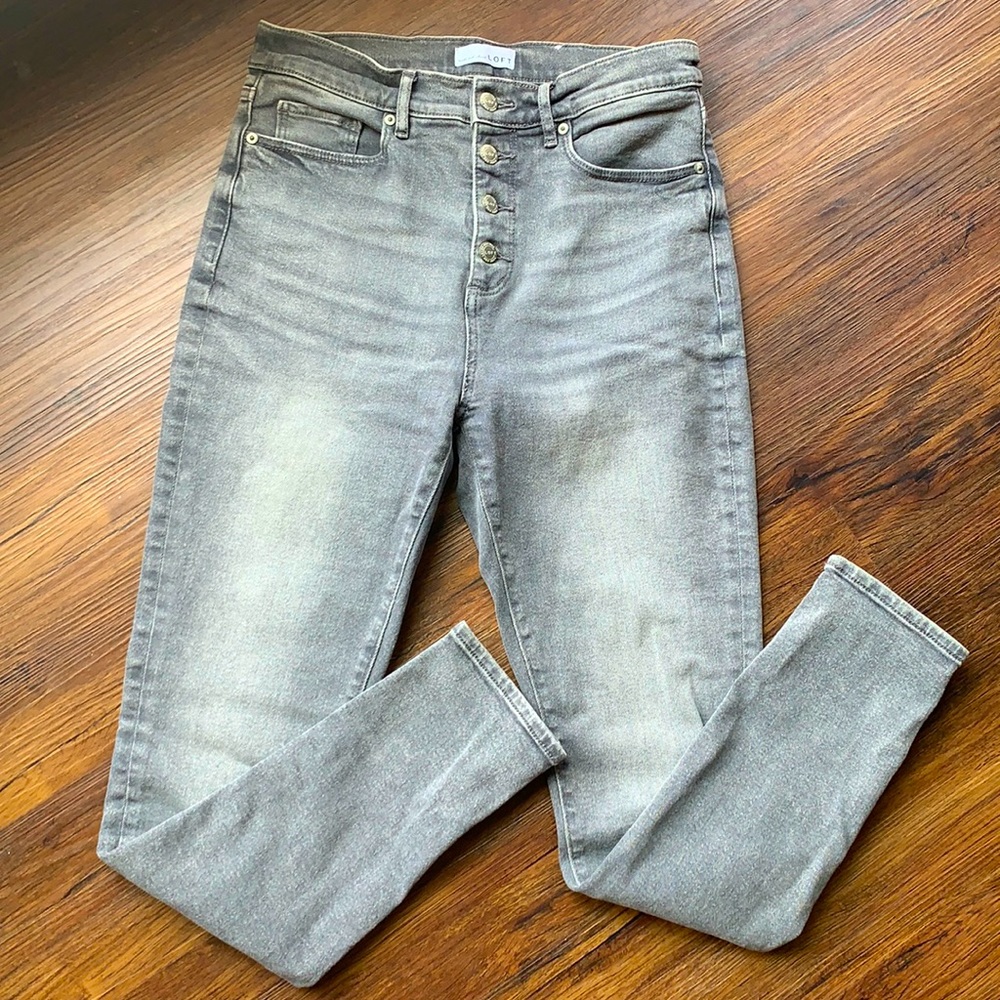 LOFT High Rise Button Up Skinny Jeans